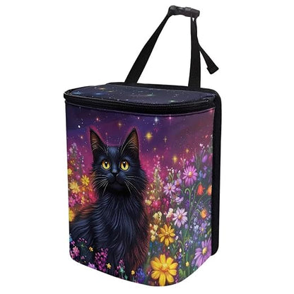 Talayituse Cat Daisy Galaxy Print Car Trash Can with Lid, Leak Proof Auto Trash Bag Hanging Vehicle Garbage Can Multipurpose Storage Container for Back Seat Road Trip