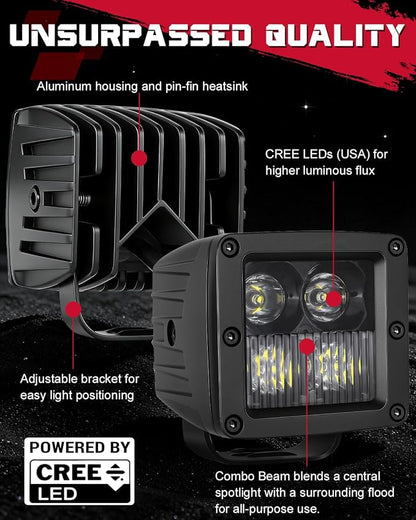 OFFROADTOWN LED Cubes, 3 Inch 80W CREE LED Pods Offroad Driving Lights Ditch Fog Backup Reverse Light for for Trucks UTV SUV ATV Motorcycle Pickup Boat - 2Pcs Combo Beam