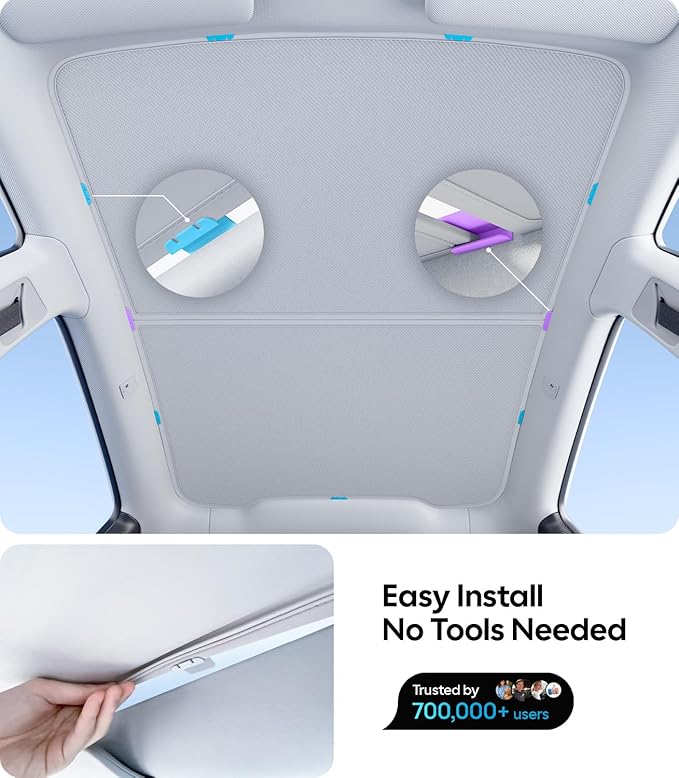 Wigoo 2026 Tesla New Model Y Juniper Accessories Sunshade Roof [Never Sag, Nano Ice-Crystal Coatings] 3-Gen Heat Insulation Glass Roof Sun Shade, Accessories for Tesla Juniper Model Y, Interior Gray
