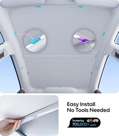 Wigoo 2026 Tesla New Model Y Juniper Accessories Sunshade Roof [Never Sag, Nano Ice-Crystal Coatings] 3-Gen Heat Insulation Glass Roof Sun Shade, Accessories for Tesla Juniper Model Y, Interior Gray