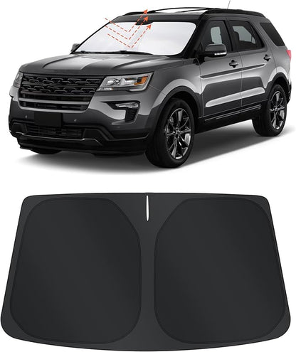 TINGLU Sun Shade for Ford Explorer SUV 2011-2019 Accessories Windshield Sun Shade Window Shade UV Rays Protection Sun Visor Cover with Steering Wheel Sunshade Storage Bag