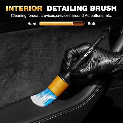 10PCS Car Detailing Brush Set,Boars Hair Car Cleaning Detail Brush kit,Ultra Soft No Scratch Car Dust Brush,Car Interior Detailing Brushes Kit,Detail Brushes Car Detailing for Interior Exterior(gold)