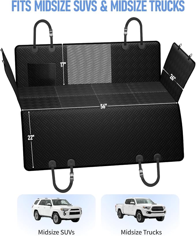 PROZAR Dog Car Seat Cover for Back Seat, Hard Bottom Back Seat Extender, Pet Cover for Dogs - Supports 400lbs, Waterproof Heavy Duty Scratch Dog Hammock for Midsize SUVs & Trucks, 56in -Black
