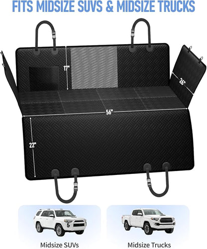 PROZAR Dog Car Seat Cover for Back Seat, Hard Bottom Back Seat Extender, Pet Cover for Dogs - Supports 400lbs, Waterproof Heavy Duty Scratch Dog Hammock for Midsize SUVs & Trucks, 56in -Black