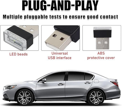 4 PCS USB LED Car Interior Atmosphere Lamp, Portable Mini LED Night Light, Plug-in USB Interface Trunk Ambient Lighting Kit, Universal Interior Car Accessories (Yellow)