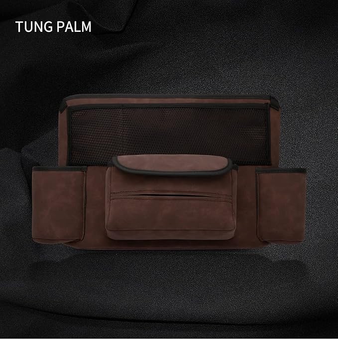 JEYODA Car Handbag Holder Between Seats Suede Large Capacity Car Purse Holder Automotive Consoles & Organizers for Document Phone Storage Car Organizer (1925-style 2 brown)
