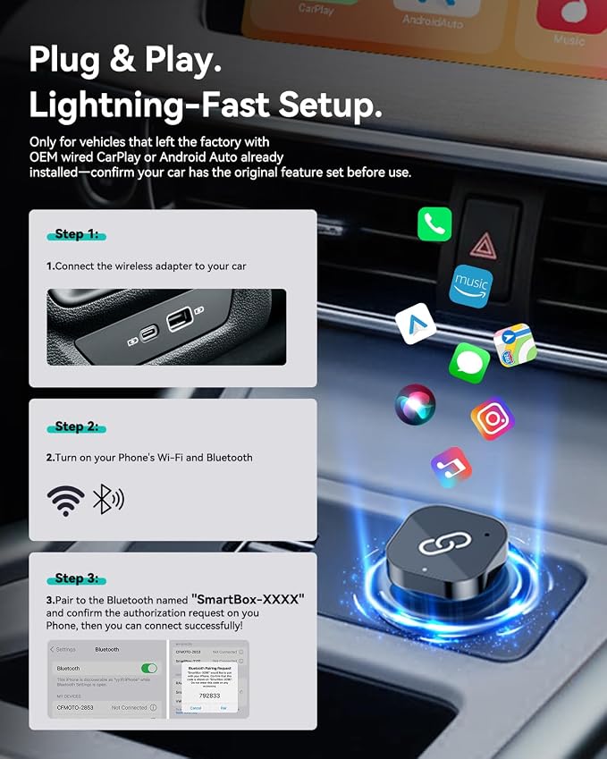 Spedal 2026 Wireless CarPlay Apapter USB C, Plug & Play Auto-Connect, Compatible with Vehicles from 2016 with Series CarPlay/Android Car, 5G/2.4G Dual-Band WiFi, Stable Car Play Android Auto Dongle