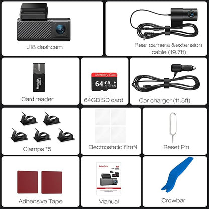 4K+2.5K Dash Cam Front and Rear, Built-in GPS, 5.8G WiFi, Free 64GB Card Included, Dash Camera for Cars, 2-Channel Car Camera,3.16'' IPS Screen,G-Sensor,WDR&HDR,24H Parking Monitor,Max 256GB