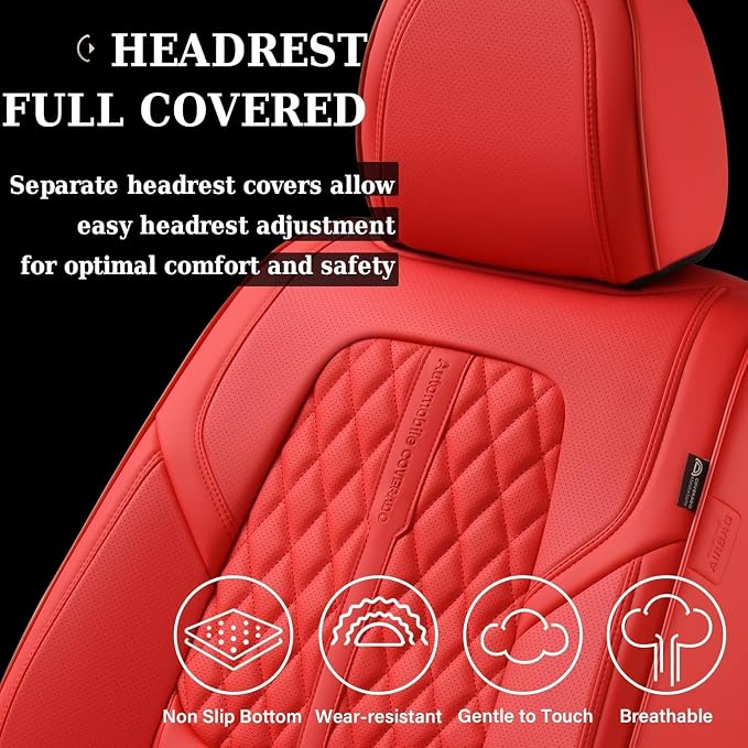 Coverado Car Seat Covers Full Set, Automotive Front and Rear Seat Covers with Backrest, Nappa Leather Car Seat Protectors Waterproof, Universal for Most Vehicles