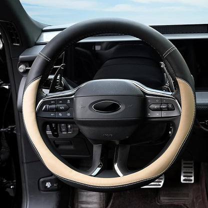 Valleycomfy Microfiber Leather Steering Wheel Cover Large-Size for F150 F250 F350 Ram 4Runner Tacoma Tundra Range Rover Model S X with 15 1/2 inches-16 inches Outer Diameter Beige