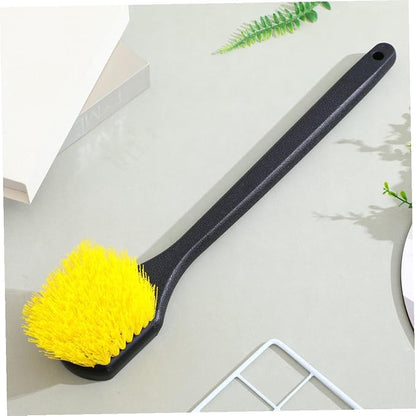 Operitacx Car Tire and Wheel Brush with Long Handle Stiff Nylon Bristles for Car Detailing and Tire Cleaning Yellow Sturdy Rim Scrubber Suitable and Wheel Care