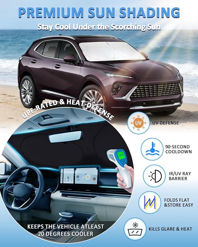 Windshield Sun Shade for Buick Envision 2021-2023 2024 2025 2026, Custom-Fit Envision Sun Visor Protector, 99% UV Block Heat Sun Shield, Silver Reflective Front Window Sunshade
