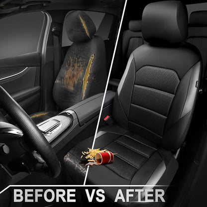 CAR PASS Memory Foam Car Seat Covers,Air Cool Mesh Thick Seat Covers Front Seats,Gray Metal Film Leather Seat Cover for Car,Universal Automotive Comfort for Most Car,Truck,Airbag Compatible,Black/Grey