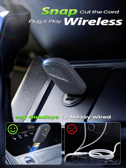 Wireless CarPlay Adapter for iPhone - Wired to Wireless CarPlay Dongle with USB-A/USB-C, Gold-Plated USB, Low Latency, Auto Reconnect, Mini Plug & Play Adapter for OEM Wired Cars 2016+