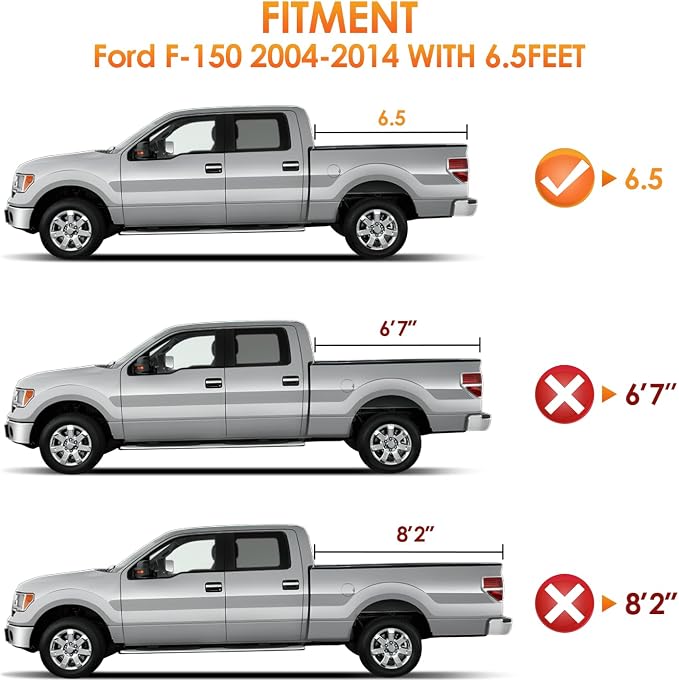 Nilight Soft Tri-fold Truck Bed Tonneau Cover Compatible with Ford F150 2004 2005 2006 2007 2008 2009 2010 2011 2012 2013 2014-6.5ft