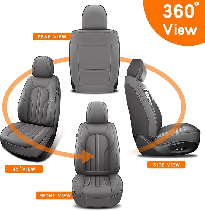 MINGBRON Car Seat Covers Front Seats, Comfortable Leather Car Seat Covers, Waterproof Front Seat Covers for Cars, Luxury Automotive Seat Protecor Covers for Most Sedans SUV Pick-up Truck (Gray)