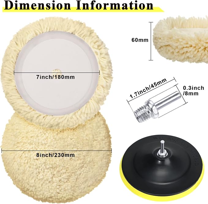Tallew 6 Pcs 8 Inch Wool Buffing Polishing Pads Hook Loop Cutting Pads with Backing Plate for Car, Boat, Wood, Marble Surface Polishing & Scratch Removal (Original Color)