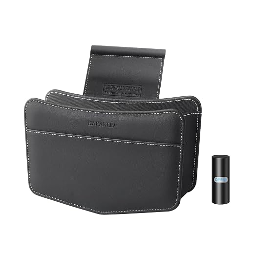 Car Trash Can Small Leather Vehicle Trash Bin Car Dustbin Garbage Organizer Holder with Trash Bag Foldable Mini Cars Storage Bag Container for Auto SUV Van Trucks (Black,Glovebox Hanging)