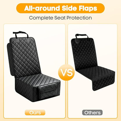 PETICON Front Seat Car Cover 2 Pack, Waterproof PU Leather Dog Car Seat Cover with Side Flaps, Nonslip Scratchproof Captain Chair Seat Cover Fits for Cars, Trucks, SUVs, Jeep
