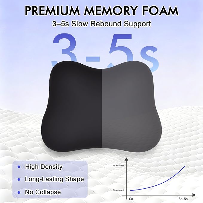 Ergonomic Lumbar Support Pillow for Office Chair, Memory Foam Lumbar Pillow Promote Back Pain Relief & Improve Posture, Low Back Support for Car, Gaming Chair, Couch, Breathable Cover, Black