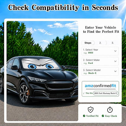 Car Windshield Sun Shade, Funny Eyes Foldable Front Window Sunshade, UV Heat Protection Windshield Cover Universal Fits Crossover Mid-Large Sedan SUV Family Vehicle - 63 x 31.5