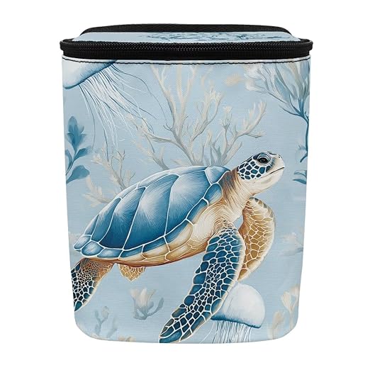 Talayituse Turtle Jellyfish Coral Print Car Trash Can with Lid, Leak Proof Auto Trash Bag Hanging Vehicle Garbage Can Multipurpose Storage Container for Back Seat Road Trip