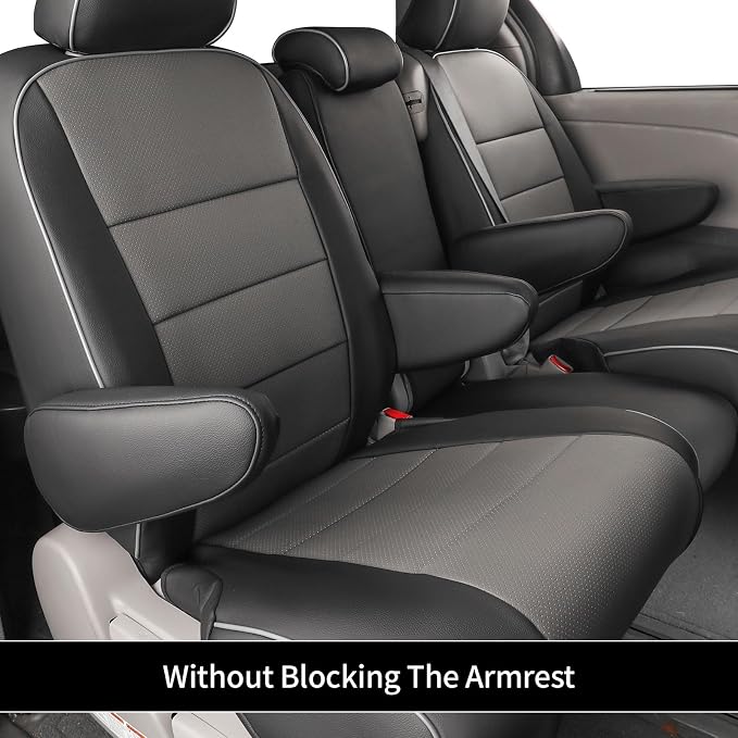EKR Sienna Seat Covers for 2011-2020 Toyota Sienna LE,XLE, SE,XLE Premium 2nd Row 4/2/4 Split,8 Seats,Waterproof Car Seat Cover Full Set,Car Seat Protectors- Three Row,Leather (Black/Gray)