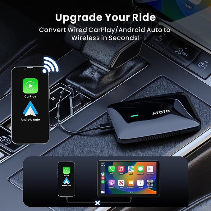 Wireless CarPlay & Android Auto Adapter, 4GB+32GB Magic AI Box | Newly Upgraded AI Assistant, Dual-WiFi Stability, Video & Music Apps, Compatible with Wired Factory CarPlay and Android Auto
