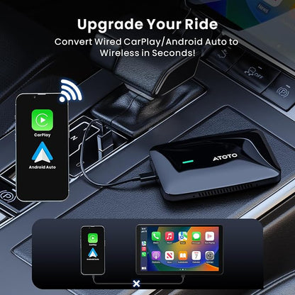 Wireless CarPlay & Android Auto Adapter, 4GB+32GB Magic AI Box | Newly Upgraded AI Assistant, Dual-WiFi Stability, Video & Music Apps, Compatible with Wired Factory CarPlay and Android Auto