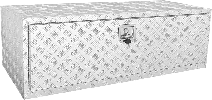 VEVOR Underbody Truck Box, 48"×24"×24" Pickup Storage Box, Heavy Duty Aluminum Diamond Plate Tool Box with Lock and Keys, Waterproof Trailer Storage Box with T-Handle Latch for Truck, Van, Trailer