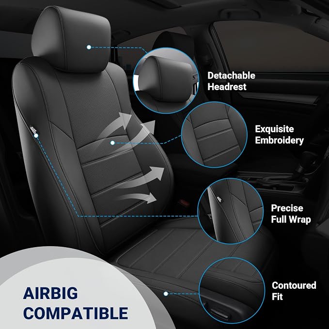 Custom for Honda Accord Seat Covers 2018 2019 2020 2021 2022 LX, Faux Leather Car Seats Cover Full Set (Rear Solid Folding backrest) - Black