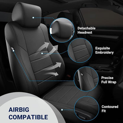 Custom for Honda Accord Seat Covers 2018 2019 2020 2021 2022 LX, Faux Leather Car Seats Cover Full Set (Rear Solid Folding backrest) - Black