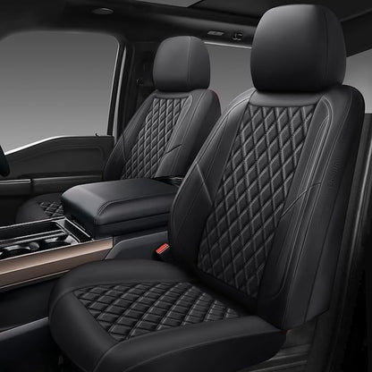 Premium Leather Car Seat Covers Front Pair,Universal Fit for Cars,Trucks&SUVs,Waterproof Car Seat Cushion,Full Coverage Car Seat Protector with 2 Seats,Black