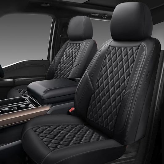 Premium Leather Car Seat Covers Front Pair,Universal Fit for Cars,Trucks&SUVs,Waterproof Car Seat Cushion,Full Coverage Car Seat Protector with 2 Seats,Black