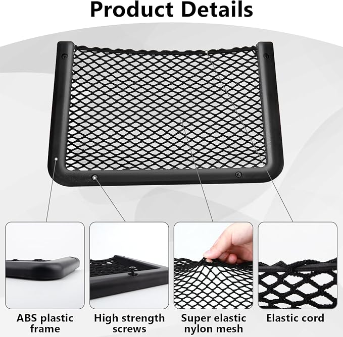 2 PCS Car Net Pocket, ABS Plastic Frame Cargo Net Storage Car Pockets Phone Net, Cars Mesh Nets Pockets with Screws for Auto, RV, Boat, and Camper Storage Nets (11.8 x 7.9 Inch)