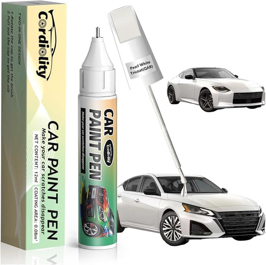 QAB Pearl White Tricoat Touch Up Paint for Nissan, Color Accurate Car Paint Scratch Repair Pen, Quick & Easy Fix Automotive Chips and Nicks