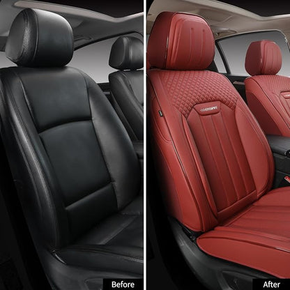 Red Seat Covers for Cars, 2Pcs Universal Leather Car Seat Covers Front Seats, Full Coverage Automotive Seat Covers for Most Sedans Trucks SUVs, Waterproof Breathable Car Seat Cover