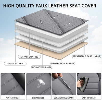 Car Seat Covers Front Seats, 2Pcs Universal Faux Leather Front Seat Covers for Cars, Waterproof Automotive Seat Covers Breathable Seat Cover for Most Sedans, Trucks, SUV (Black Gray)