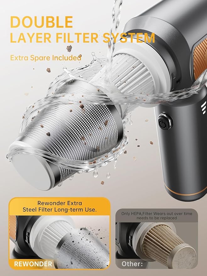 REWONDER Car Vacuum Cleaner High Power, 22000Pa Vacuum Cleaner & 110000RPM Air Duster, Handheld Vacuum with 7800mAh Battery, Storage Bag & Multi-Nozzles for Car, Home, Office