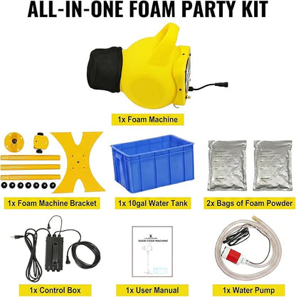 PILIN Yellow Foam Machine for Party 800W Electric Foam Cannon with Water Tank & 2 Foam Powder Packs, Adjustable Foam Machine for Indoor Outdoor Events, Festivals, Birthday Parties, Weddings