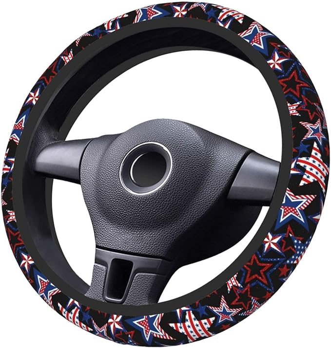 Memorial Day Patriotics Steering Wheel Cover Forth of July America 250 Anti-Slip,Sweat Absorption Universal 15 inch Steering Wheel Covers Cute car Accessories for Women