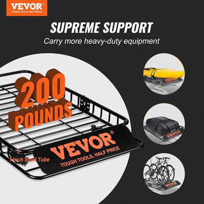 VEVOR Roof Rack Cargo Basket, 64" x 39" x 6" Rooftop Cargo Carrier with Extension, Heavy-Duty Steel 200 LBS Capacity Universal Roof Rack Basket, Luggage Holder for SUV, Truck