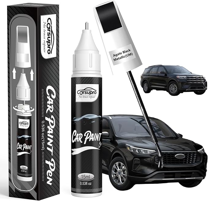 Agate Black Metallic(UM) for Ford Touch Up Paint Pen, 2 in 1 Car Scratch Remover with Pen Tip and Brush, Precise Color Match for Car Paint Scratch Repair, Quickly and Easily Fix Chips and Nicks