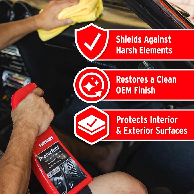 Mothers Protectant, 16 oz. – Long-Lasting UV Protection for Rubber, Vinyl & Plastic, Shields Dash, Trim, Bumpers & Tires from Fading, Cracking & Drying, Restores a Clean OEM Finish (05316)