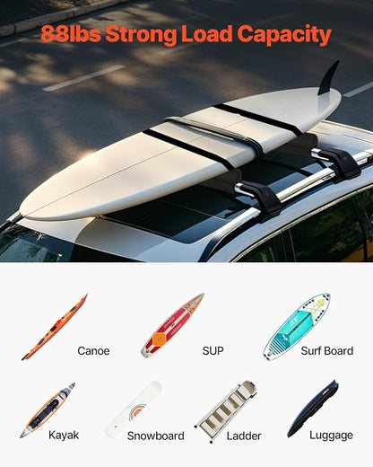 VEVOR Soft Roof Rack Pads, 28" Universal Car Roof Rack Pads for Various Crossbars, 88LBS Load Capacity Luggage Kayak Carrier with 2 Tie Down Straps for SUPs Canoes Snowboards Paddle Boards