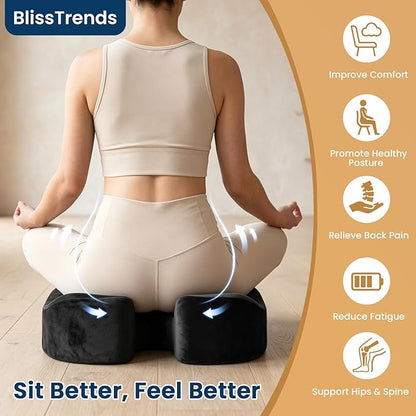 BlissTrends Seat Cushion with Velvet Cover, Thick Memory Foam Cushions for Office Chair, Car Seat, Airplane, Relieving Pressure Tailbone Sciatica Back Pain for Long Sitting, Car Drivers 4.7in Black