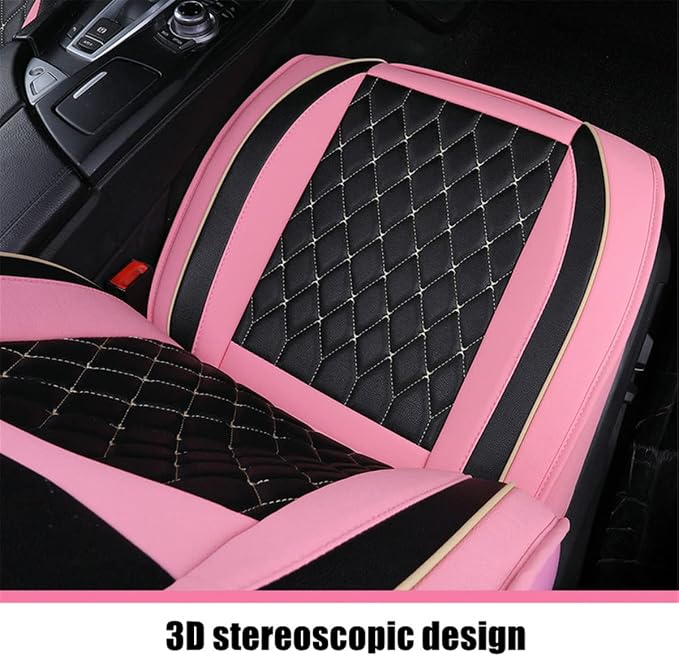Car Seat Covers Front Seats, Super Luxurious Heavy Universal Duty Waterproof Leather Automotive Vehicle Cover for Cars SUV Pick-up Truck, Non-Slip Seat Pink Car Accessories (2 PCS Front/Black Pink)