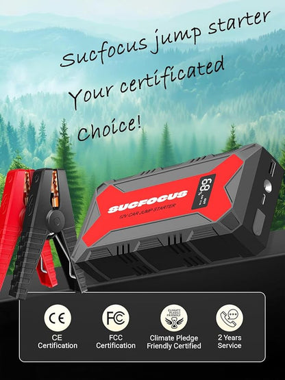 Car Battery Jump Starter, 4000A Battery Jumper Starter Portable 12V Lithium (for 9.0L Gas or 7.0L Diesel Engine), Jump Box, Jump Starter Battery Pack with Jumper Cable, LED Light, USB QC3.0 (Red)