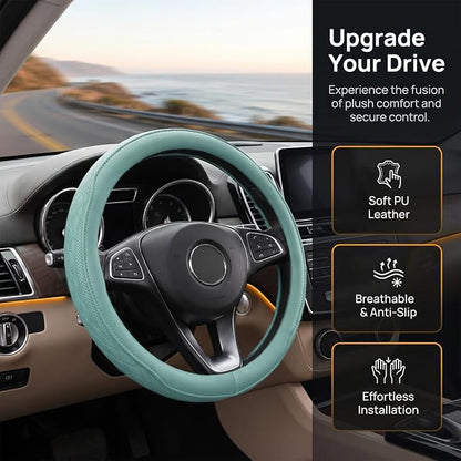 Zpana Car Steering Wheel Cover, 14.5-15" Breathable Soft Leather Vehicle Steering Wheel Protector with Anti-Slip Lining, Comfortable Auto Interior Decoration Accessories, Universal Fit (Tiffany Lane)