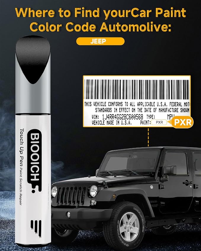 Touch Up Paint Pen Exact Color Match Car Chip and Scratch Repair (for Jeep, Brilliant Black Pearl(PXR/AXR))